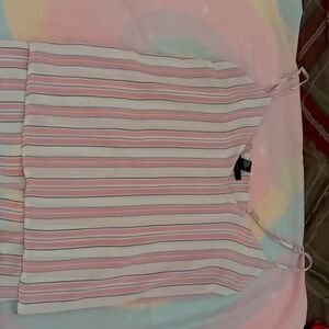 Pink white blue striped mid cropped women tank top